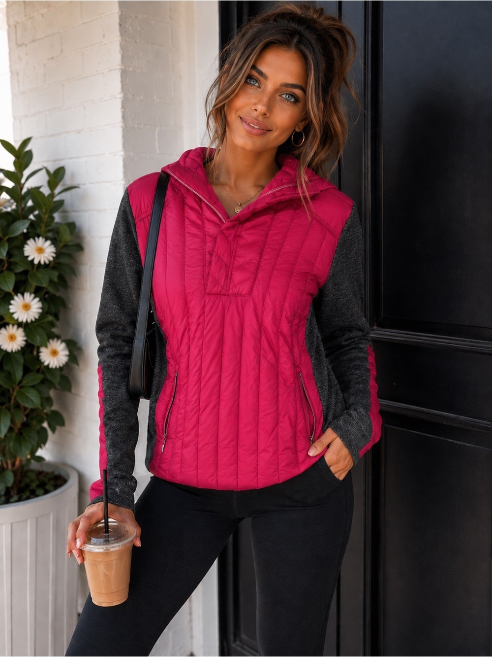Calvin Klein Performance Down puffer Pullover Jacket Hot Pink & Grey LARGE